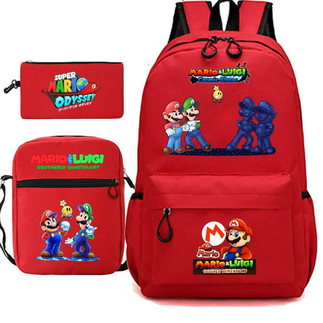SUPER-MARIO Anime Backpacks Sets, Cartoon Laptop Backpack with Lunch Bag and Pencil Case Daypack 3D Printed 1/3 Piece Set for Mens/Womens