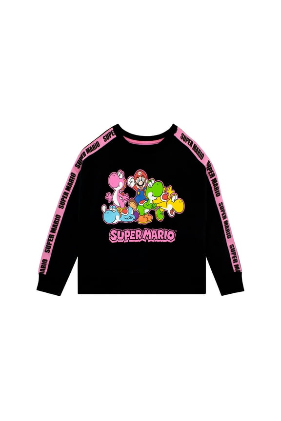 SUPER MARIO BROS Girls Mario and Yoshi Long Sleeve Sweatshirt Sizes 4-12