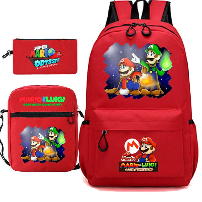SUPER-MARIO Cartoon 3 Piece Backpack Anime Knapsacks Game Day Packs ...
