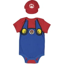 SUPER MARIO Nintendo Infant Baby Boys Bodysuit and Hat Set Newborn to Infant