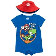 SUPER MARIO Nintendo Mario Yoshi Romper and Bucket Sun Hat Newborn to Infant