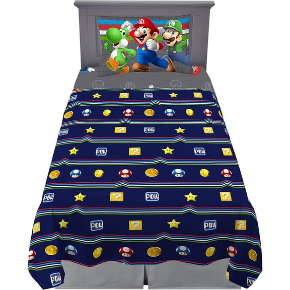 SUPER MARIO Trifecta Fun 4-Piece Full Size Sheet Set