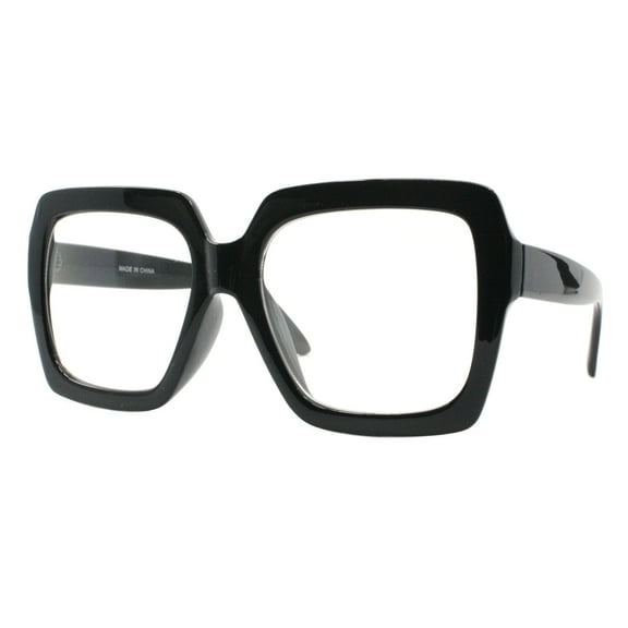 SUPER Oversized XL Big Wide Square Frame Clear Lens Glasses UV 400 Shiny Black