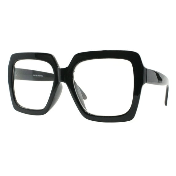 SUPER Oversized XL Big Wide Square Frame Clear Lens Glasses UV 400 Shiny Black