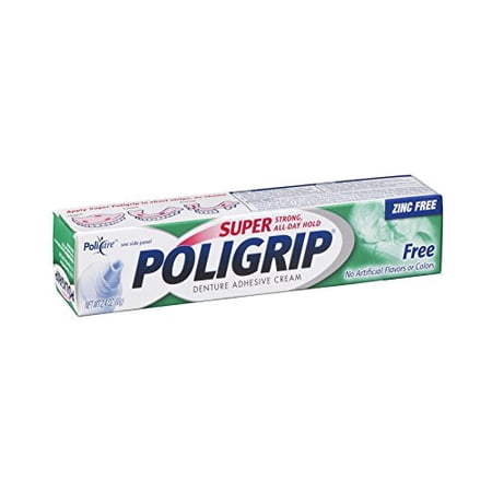SUPER POLIGRIP Denture Adhesive Cream No Artificial Flavors or Colors 2.40 oz (Pack of 2)
