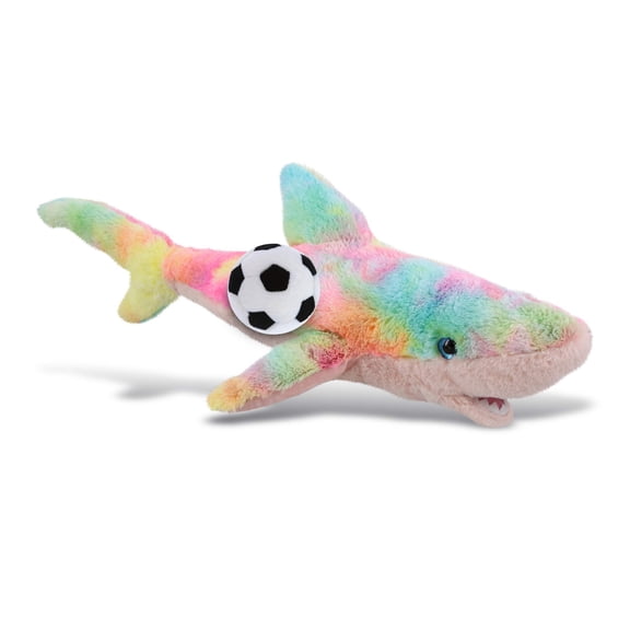 DolliBu Rainbow Large Shark Stuffed Animal with Soccer Ball Plush - Soft Huggable Shark, Adorable Playtime Plush Toy, Ocean Life Gift, Super Soft Plush Doll Animal Toy for Kids and Adults - 23 Inches