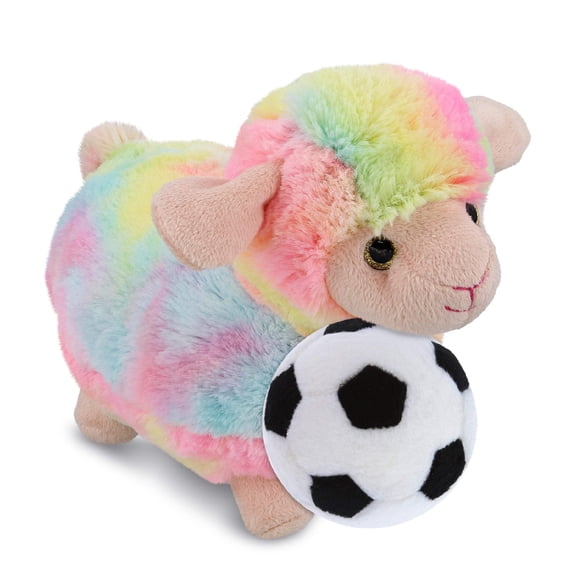 DolliBu Rainbow Sheep Stuffed Animal with Soccer Ball Plush - Soft Huggable Sheep, Adorable Playtime Plush Toy, Cute Farm Life Gift, Super Soft Plush Doll Animal Toy for Kids and Adults - 7 Inches