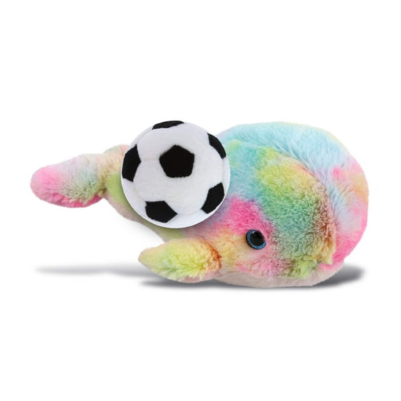 DolliBu Rainbow Whale Stuffed Animal with Soccer Ball Plush - Soft Huggable Shark, Adorable Playtime Plush Toy, Cute Ocean Life Gift, Super Soft Plush Doll Animal Toy for Kids and Adults - 9 Inches