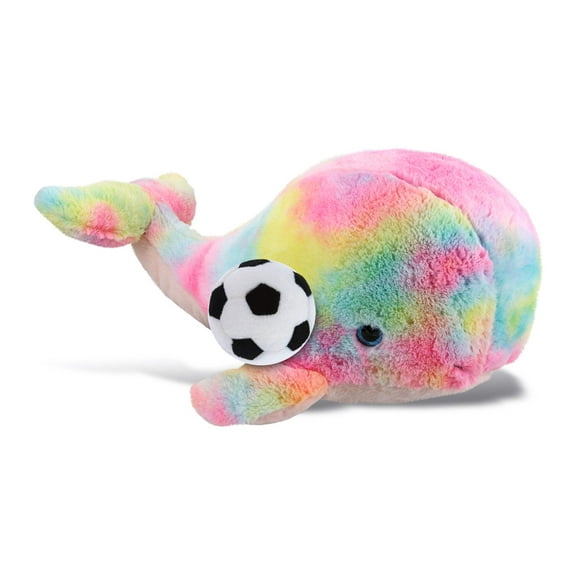 DolliBu Rainbow XL Whale Stuffed Animal with Soccer Ball Plush - Soft Huggable Shark, Adorable Playtime Plush Toy, Ocean Life Gift, Super Soft Plush Doll Animal Toy for Kids and Adults - 15 Inches
