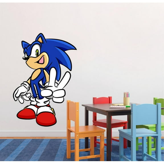 SUPER SONIC THE HEDGEHOG Peace Sign Video Game Inspired Cartoon Character Wall Art Vinyl Sticker Decal- Baby Girl Boy Bedroom Decal Baby Kids Room Wall Sticker Vinyl Art House Decor Size (10x8 inch)