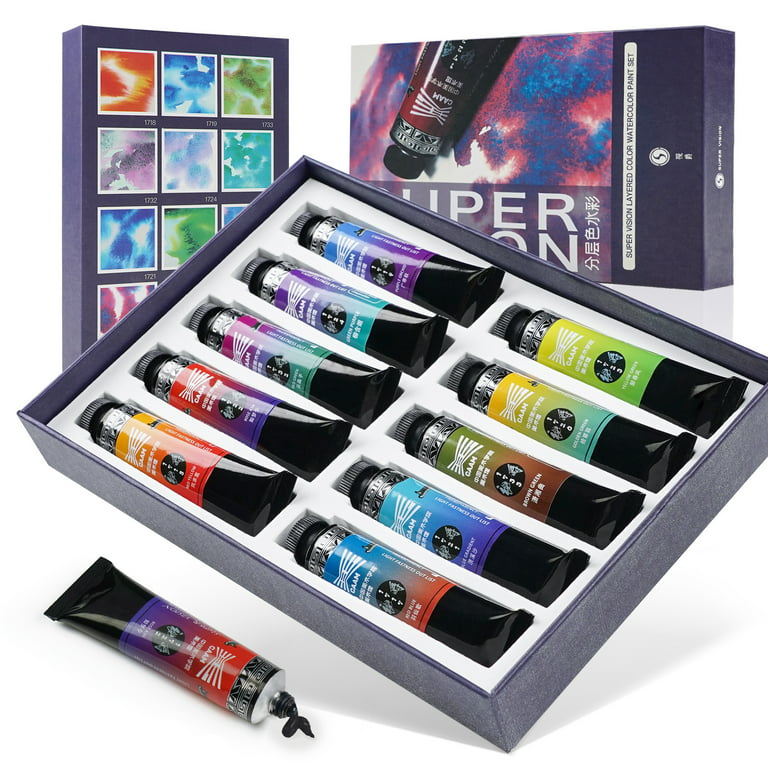 SUPER VISION Artist Watercolor Paints Tube, Set of 10 Colors, Layering  Colors, Granulating Watercolor Art Paints Set 15ml, Art Supplies for