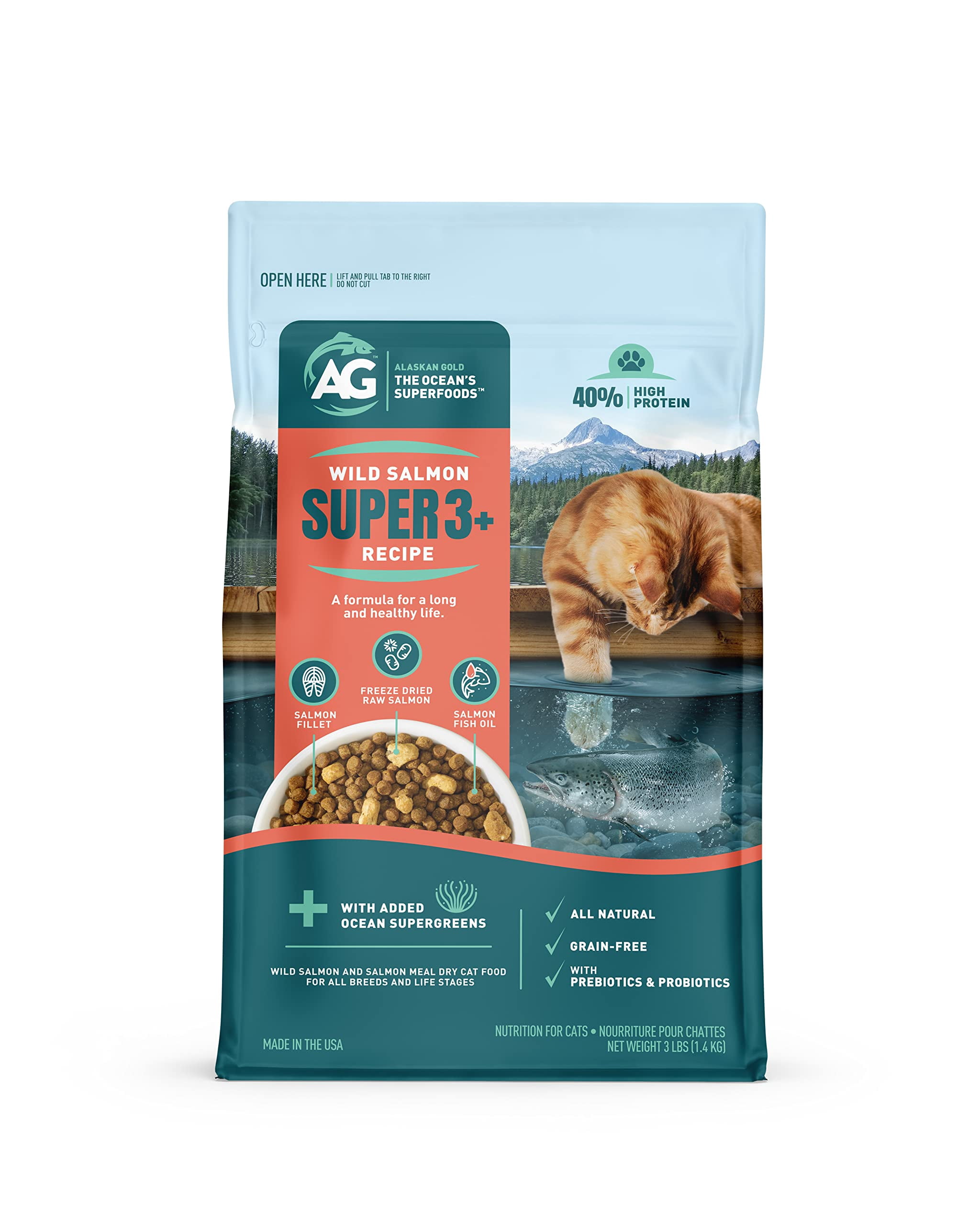Image showcasing SUPER3+ (Salmon+Freeze Dried Raw Salmon+Salmon Fish Oil) Dry Cat Food ...