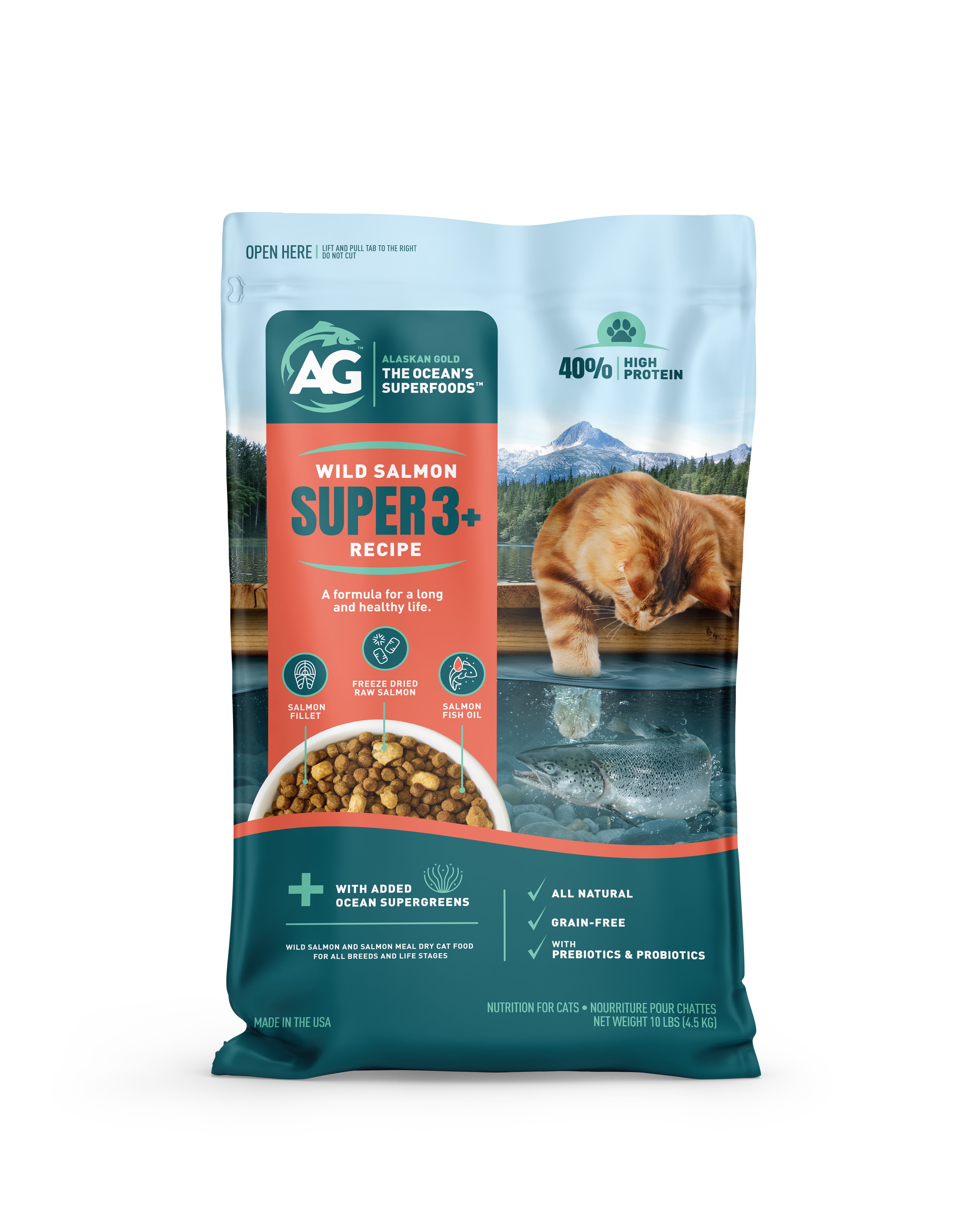 SUPER3+ (Salmon+Freeze Dried Raw Salmon+Salmon Oil) Dry Cat Food | Kitten & Adult | High-Protein | Grain-Free | Allergy & Digestive Support| All-Natural | 10-lbs