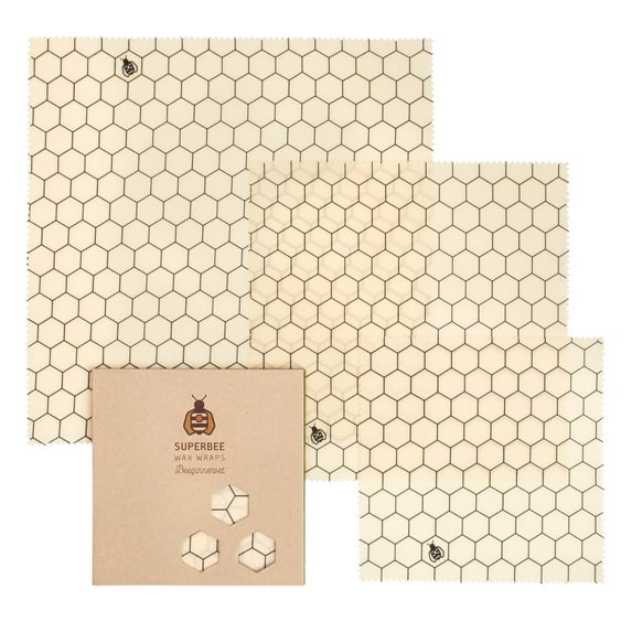 SUPERBEE Beeswax Wrap for Food, Set of 3 Bees Wax Wraps, Reusable Bees Wrap Paper for Wrapping Vegetables, Cheese Paper, Bowl Covers and Sandwich Wrapping Paper, Beeswax Food Wraps