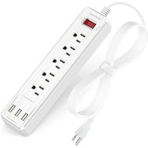 SUPERDANNY 10 ft Power Strip Surge Protector Mountable Outlet 3 USB White