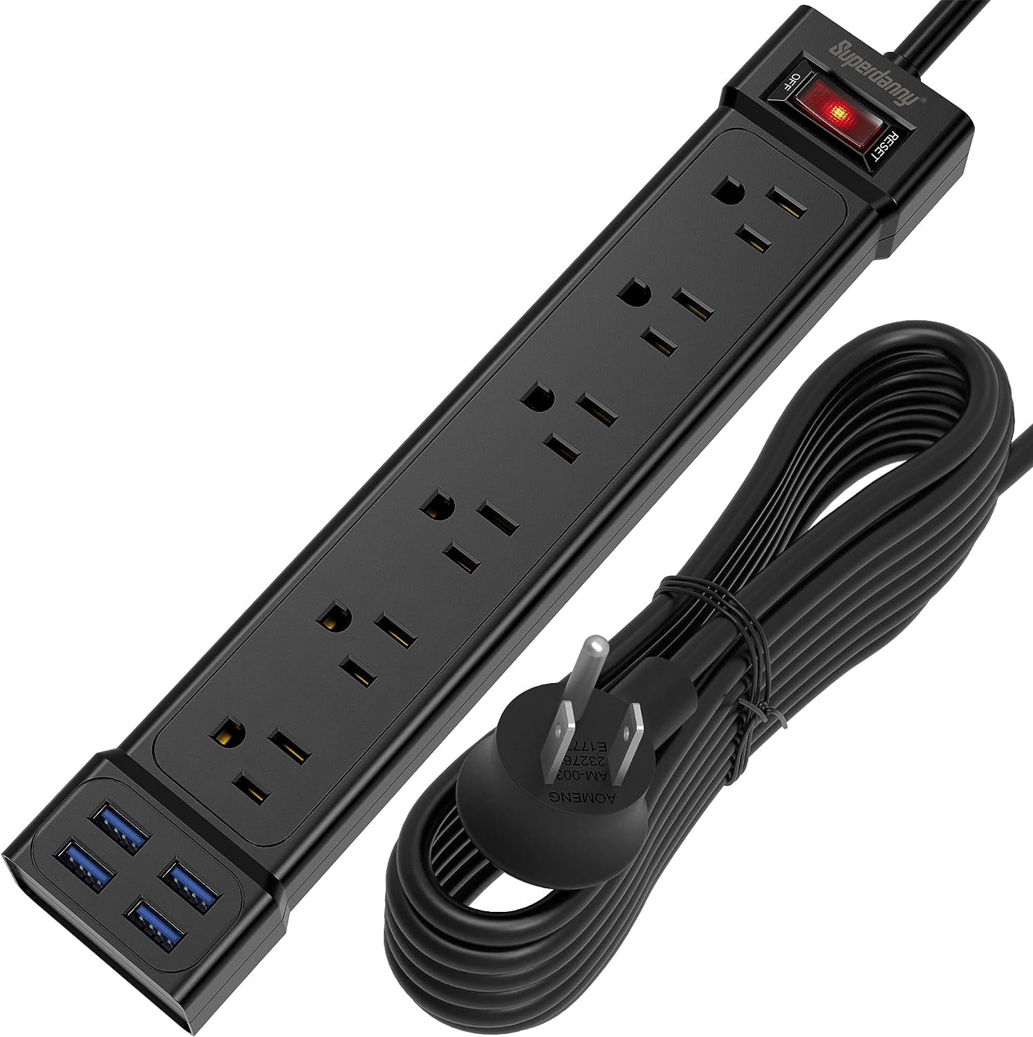 SUPERDANNY 15 Ft Long Extension Cord Power Strip Surge Protector with