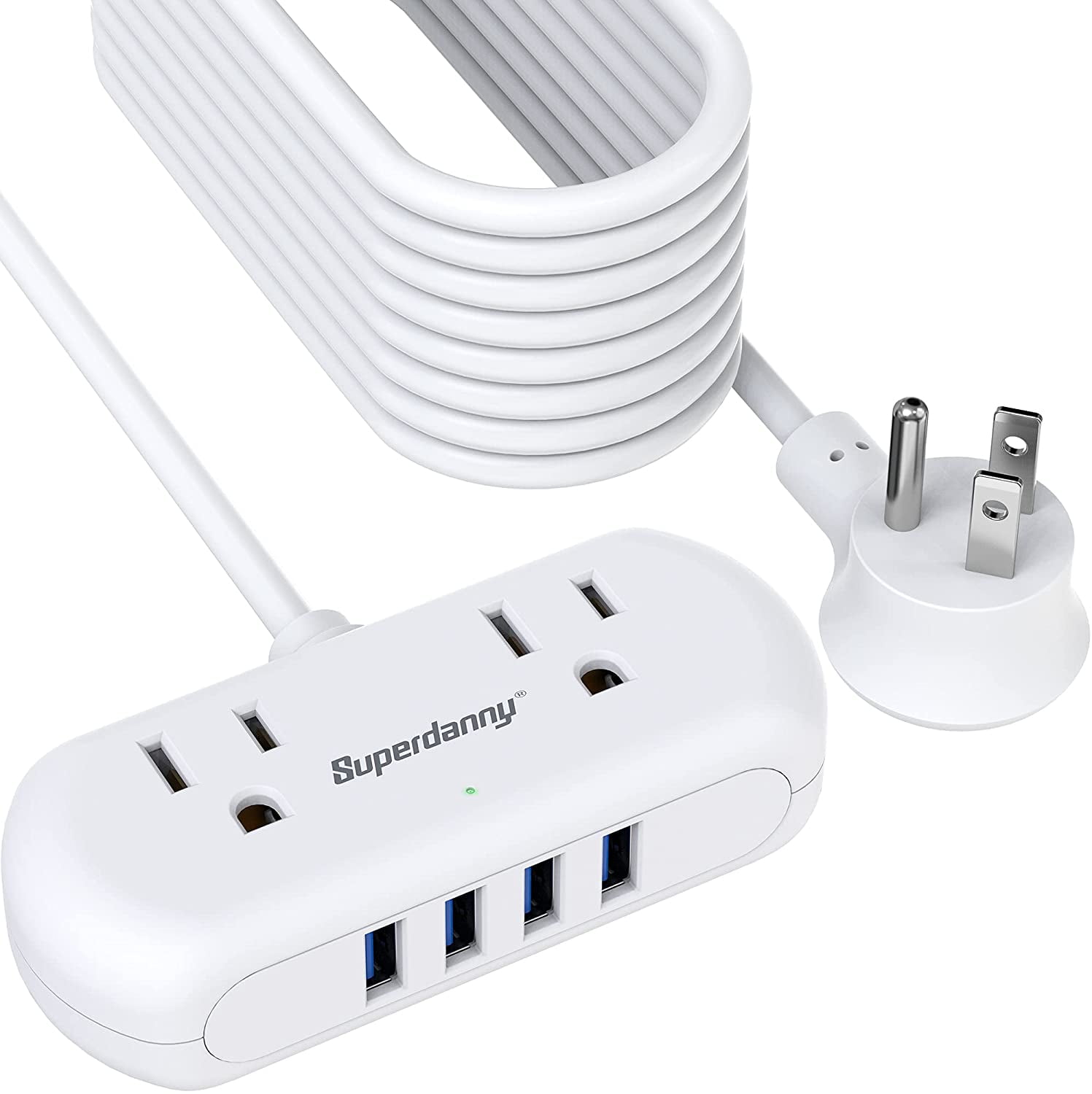 SUPERDANNY 2 Wide-Spaced Outlets Power Strip with 4 USB 10 ft Flat Plug ...