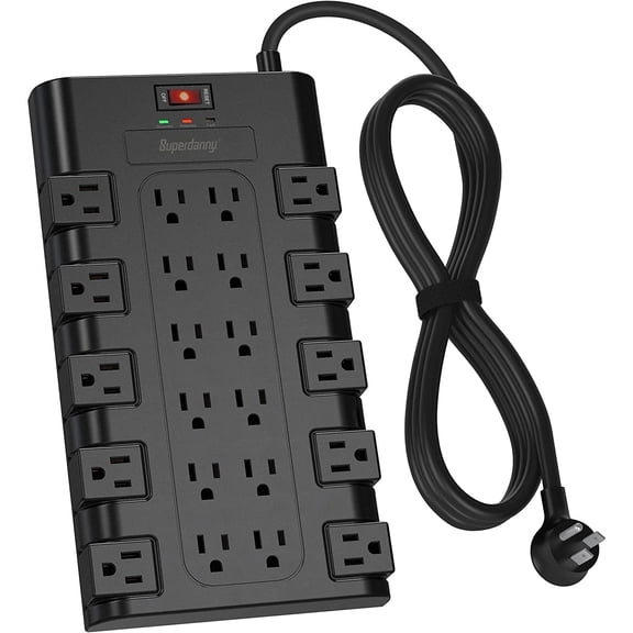 SUPERDANNY 22 AC Outlets Power Strip Surge Protector 6.5Ft Extension Cord Mountable Black