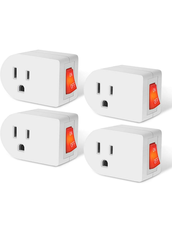 SUPERDANNY 4 Pack 3 Prong Grounded Outlet Adapter ETL Listed with ON OFF Switch and Red Indicator