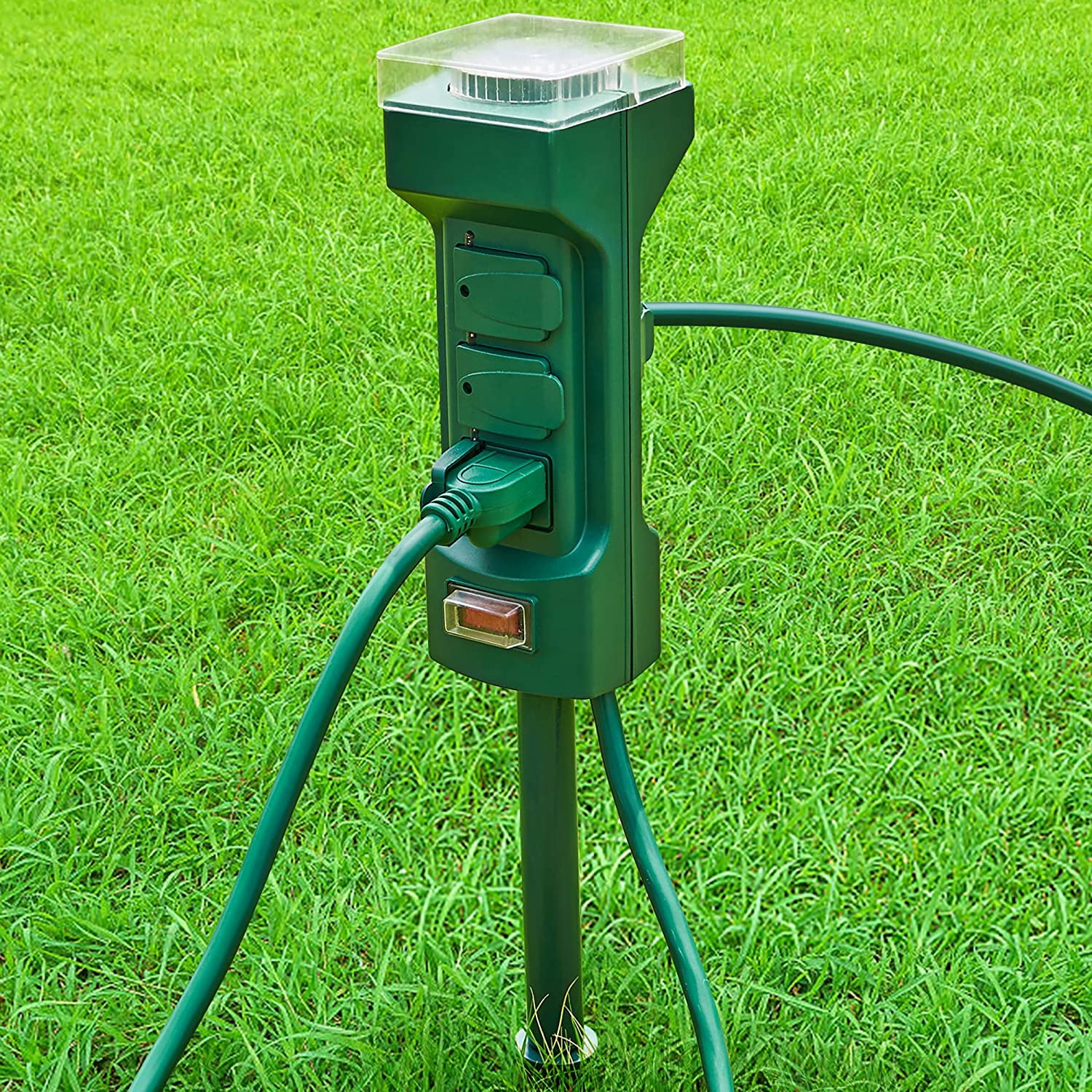 SUPERDANNY 6 AC Outlets Extension Cord Outside with Stake Outdoor Power