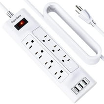 SUPERDANNY 7 AC Outlets Surge Protector Power Strip with 3 USB Ports Fireproof 10 ft Cord White