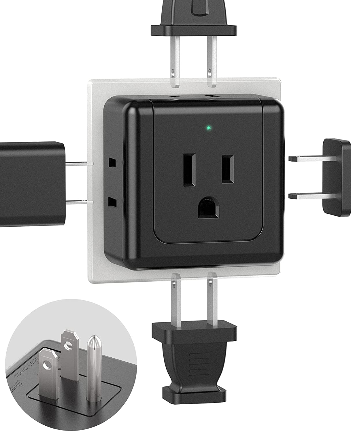 SUPERDANNY 90 Degree Plug Adapter, Wall Outlet Extender, 5 Plug Outlet Adapter, Home/Dorm, Black