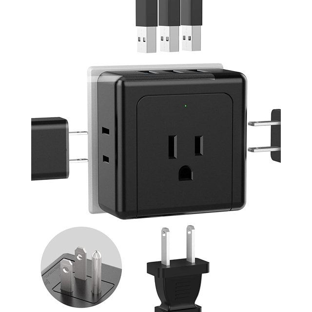 SUPERDANNY Multi Plug Outlet Extender with 3 USB Ports Wall Charger and