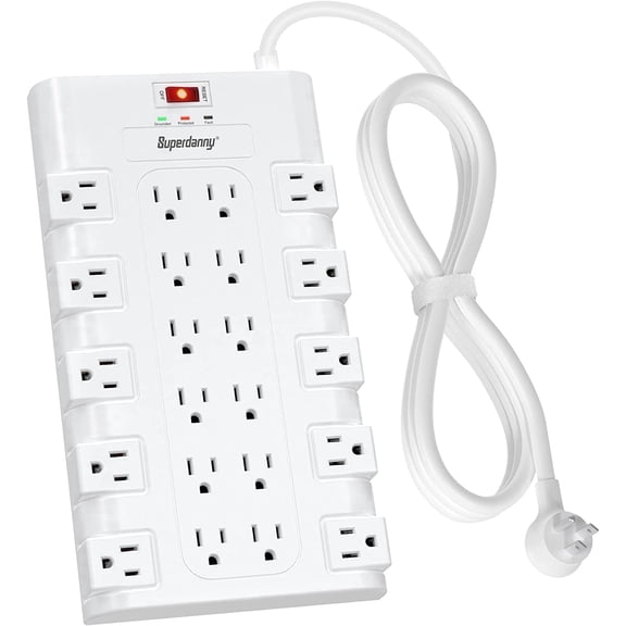 SUPERDANNY Power Strip Surge Protector 22 AC Outlets 6.5Ft Extension Cord White