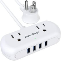 SUPERDANNY Power Strip Surge Protector Outlets 4 USB Ports 5 Ft Extension Cord  for Travel White