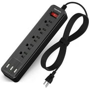 SUPERDANNY Surge Protector Power Strip 10 ft Long Extension Cord 5 Outlets 3 USB Mountable Black