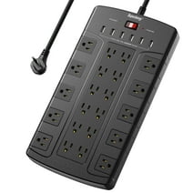 SUPERDANNY Surge Protector Power Strip 22 AC Outlet 6 USB Ports 6.5 ft Extension Cord Black