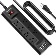 SUPERDANNY  Surge Protector Power Strip 7 Outlet 3 USB 10 ft Long Extension Cord Wall Mountable Black