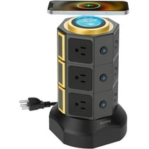 Aracky Surge Protector Power Strip Tower Outlets with 15W Magnetic Wireless USB Charger Charging Station