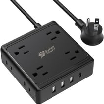 SUPERDANNY Surge Protector Power Strip with  8 Outlet 4 USB Flat Plug Outlet Extender 5 ft Black