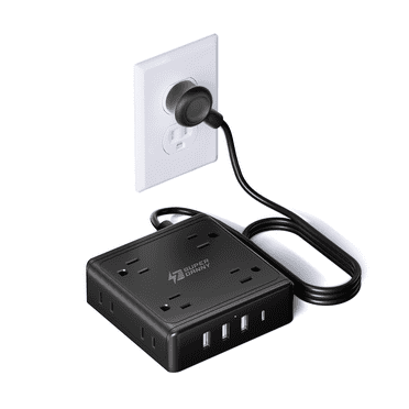 SUPERDANNY Surge Protector Power Strip with 8 Outlet 4 USB Flat Plug Outlet Extender 5 ft Black