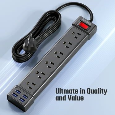 SUPERDANNY Surge Protector Power Strip with USB Ports 6AC Outlets Extender 4ft Wall Mountable