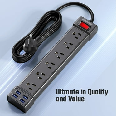 SUPERDANNY Surge Protector Power Strip with USB Ports 6AC Outlets Extender 4ft Wall Mountable