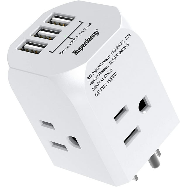 SUPERDANNY Wall Plug Outlet Extender Plugs Power Adapter with 4
