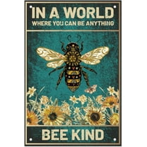 SUPERDANT Vintage Bee Flower Tin Signs Sunflowers Metal Tin Sign Inspirational Quotes Be Kind Vintage Metal Tin Signs Funny Text Metal Plaque Retro Bedroom Bathroom Man Cave Wall Decor 12x8in