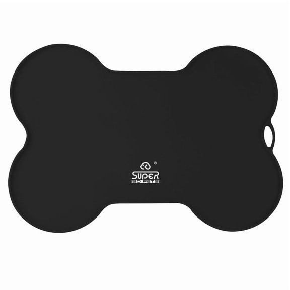 SUPERDESIGN Dog Food Mat Dog Bowl Mat for Food and Water Silicone Non Spill Cat Feeding Mat Puppy Placemat Waterproof - 20.5" x 14.5", Black