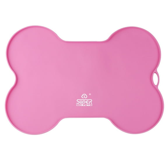SUPERDESIGN Dog Food Mat Dog Bowl Mat for Food and Water Silicone Non Spill Cat Feeding Mat Puppy Placemat Waterproof - 20.5" x 14.5", Pink