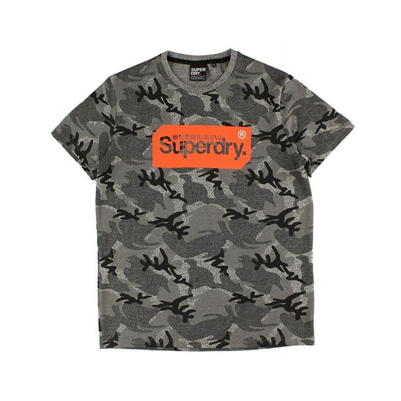 SUPERDRY Core Logo Tag Camo Allover Print Mens Active Shirts & Tees Size S, Color: Grey/Orange