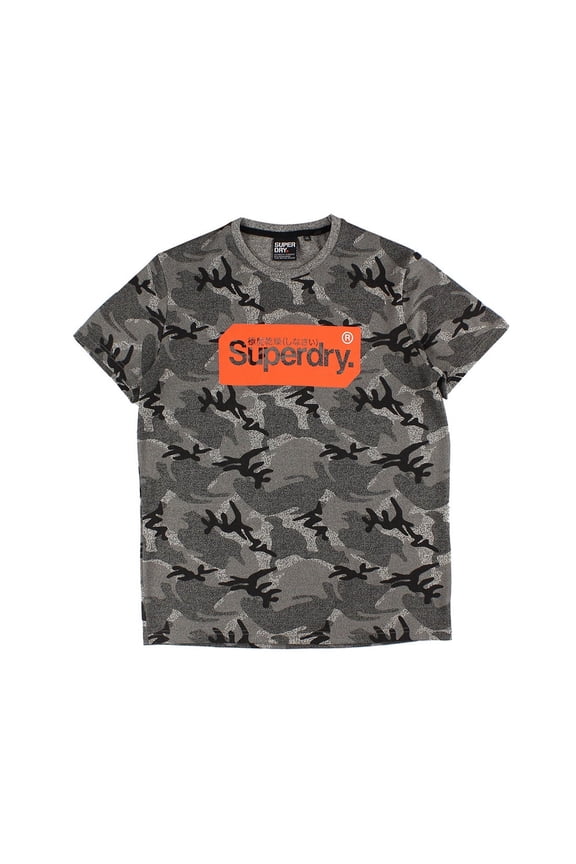 Core Logo Tag Camo Allover Print Mens Active Shirts & Tees Size S, Color: Grey/Orange