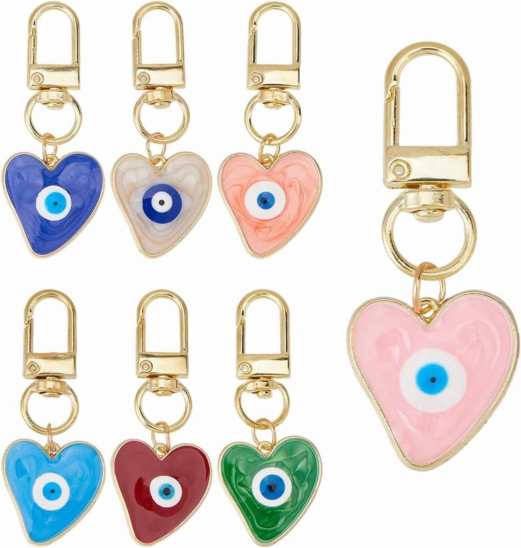 SUPERFINDIN 7Pcs 7 Colros Eye Good Luck Keychain Heart with Evil Eyes ...