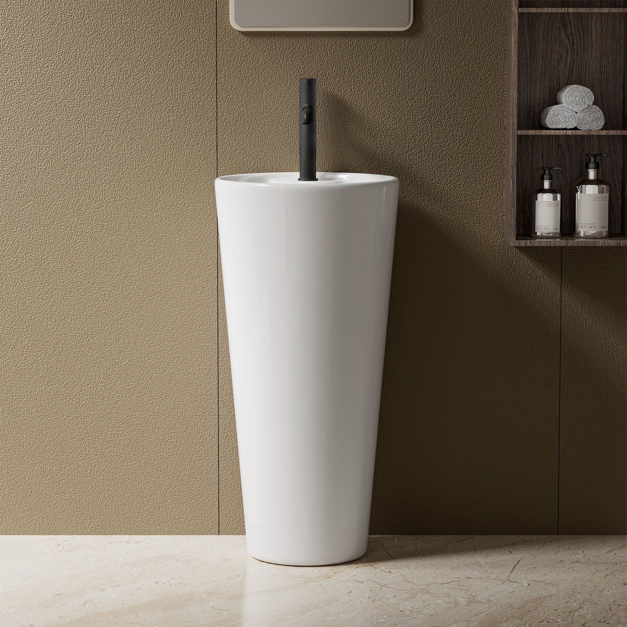 SUPERFLO OPS-311 Glossy White Ceramic Round Pedestal Bathroom Sink