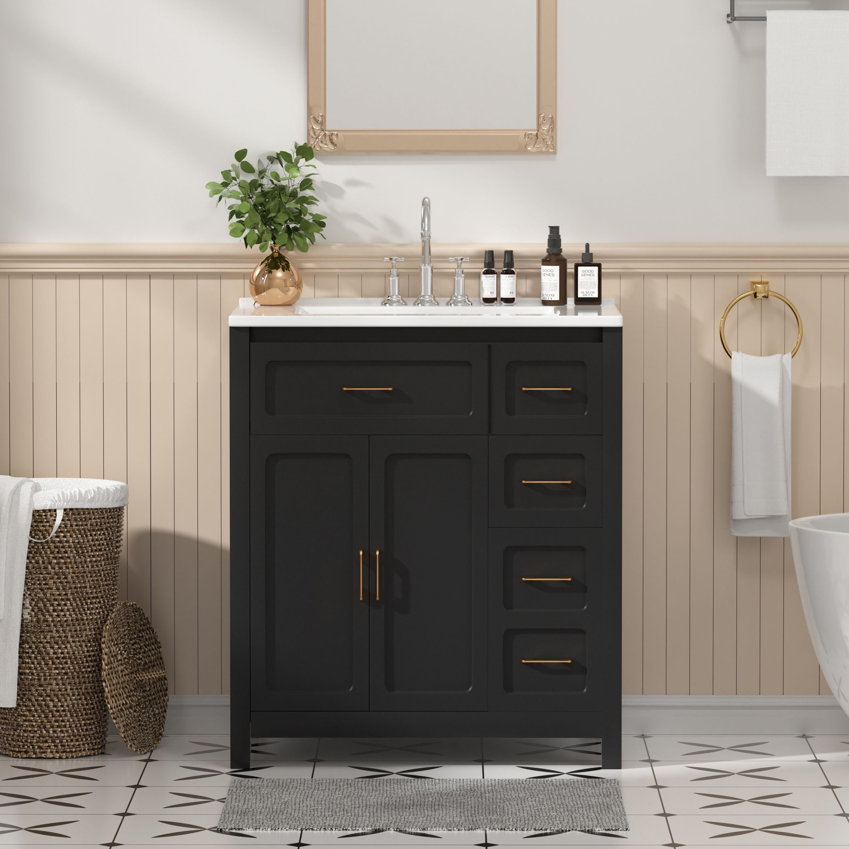 SUPERFLO 30" Bathroom Vanity with Sink, Black Bathroom Vanity with Top ...