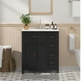 thumbnail image 1 of SUPERFLO 30" Bathroom Vanity with Sink, Black Bathroom Vanity with Top Sink, Solid Wood Modern Bathroom Storage Cabinet with 2 Doors and 3 Drawers, Single Sink Bathroom Vanity, 1 of 6