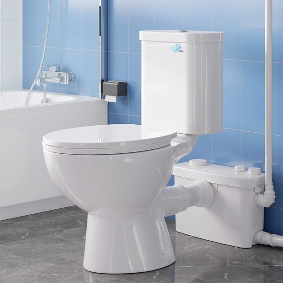 SUPERFLO 500W Macerating Toilet System with 4-Inlet, Upflush Toilet for Basement, Powerful 1.6GPF Flush & Quiet Macerator Pump System, Durable Pump, Extension Pipe - Easy Install, Space Saving