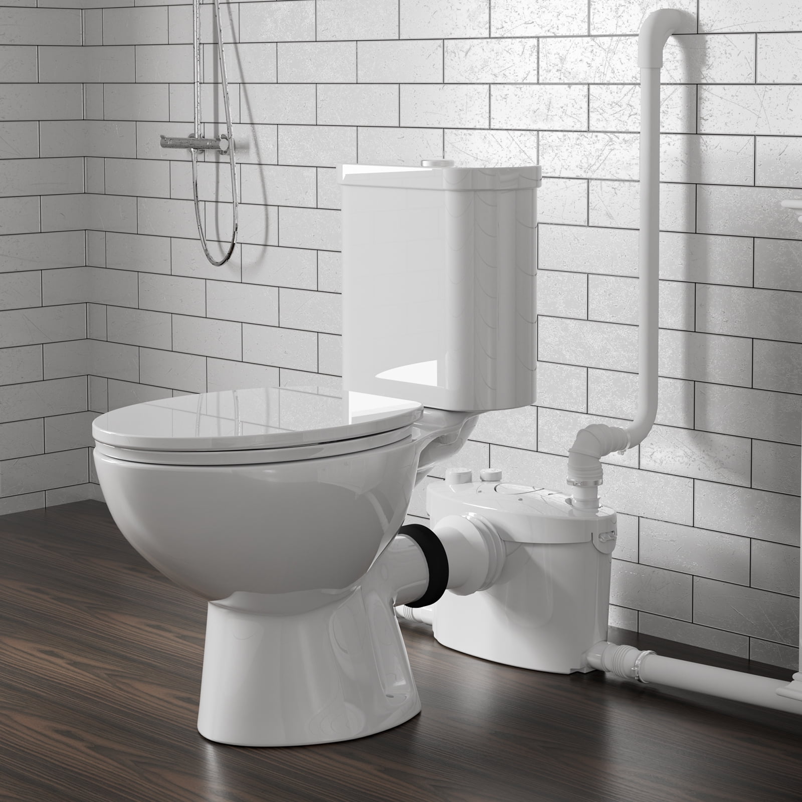 White Elongated Dual-Flush Macerating Toilet with 17'' Seat Height