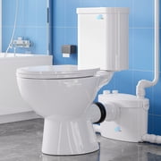 SUPERFLO 600w Macerating Toilet With Macerator Pump, Powerful & Quiet Upflush Toilet For Basement, With 4 Water Inlet and Ac Vent System Two-Piece